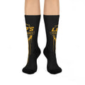 Cushioned Crew Socks — Pep's Performance Cycles Logo Crew Socks (Black & Gold Drip)