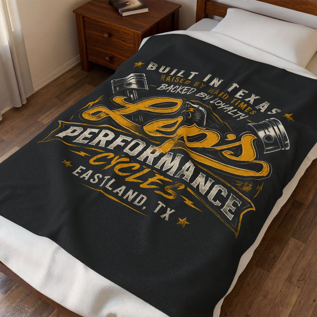 Lep's Performance Cycles Velveteen Plush Blanket — Built in Texas Motorcycle Throw