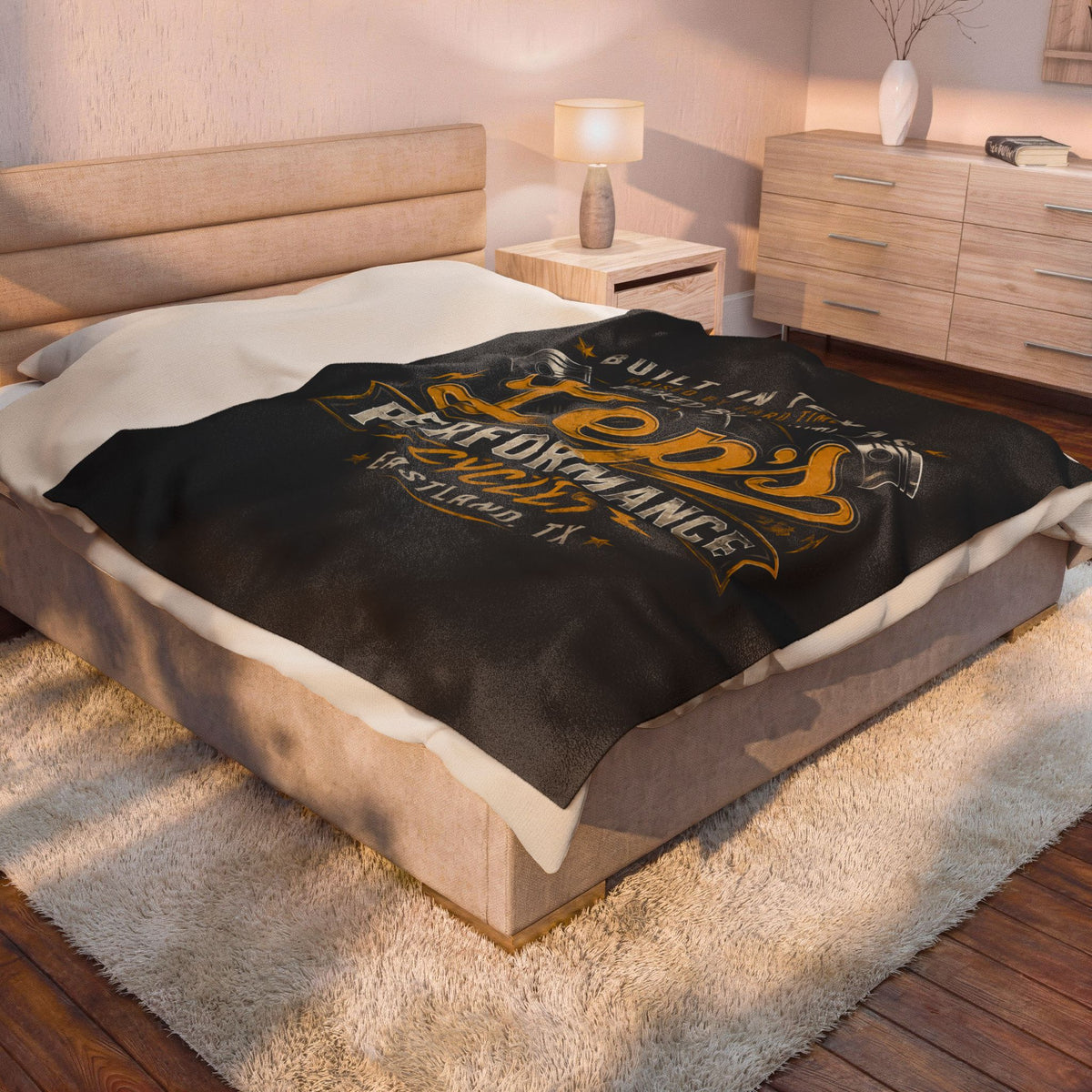 Lep's Performance Cycles Velveteen Plush Blanket — Built in Texas Motorcycle Throw