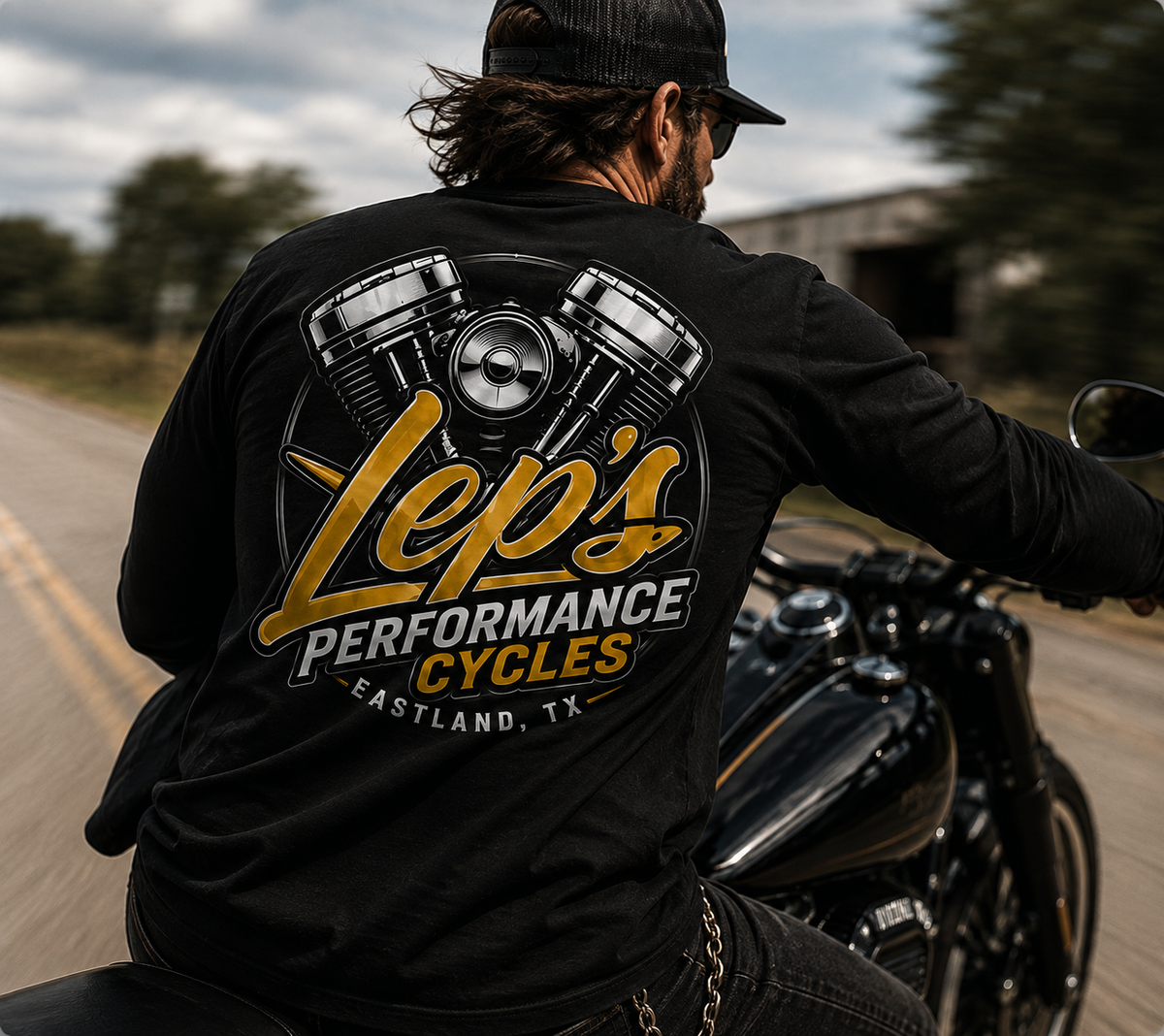 Lep's Performance Cycles Long Sleeve Tee — Motorcycle Garage Vibe