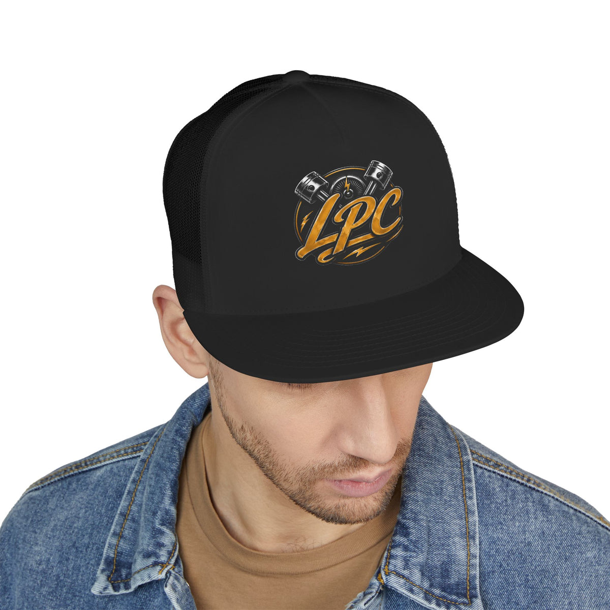 LPC Engine Logo Trucker Cap — Retro Mechanic Mesh Hat
